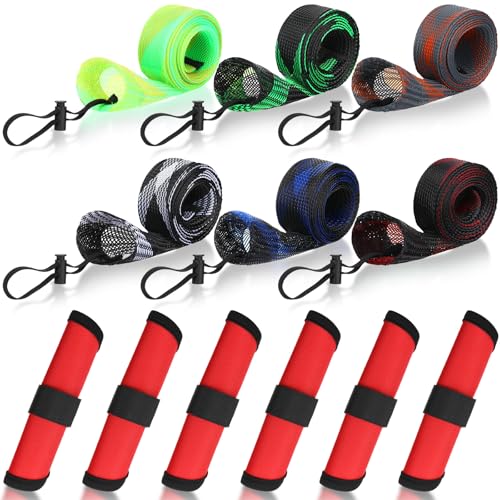 12 Pcs Fishing Rod Sleeves and Lure Wraps Fishing Rod Socks Pole Covers with Lanyard and 5.91 Inch Lure Covers for Fly, Casting, Sea Fish Rods Protector (Red) - color: Red