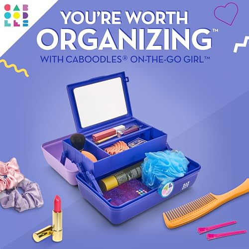 Caboodles On-The-Go Girl Makeup Box, Two-Tone Lilac on Cobalt, Hard Plastic Makeup Organizer Box, Built-In Mirror, Secure Latch for Safe Travel, Spacious Storage for Large Items - color: Lilac