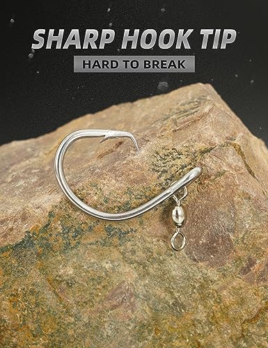 BLUEWING Offset Circle Hook with Swivel Stainless Steel 5pcs/10pcs Extra Sharp for Freshwater Saltwater Big Game Fishing - style: Size 02: 5/0, 10pcs