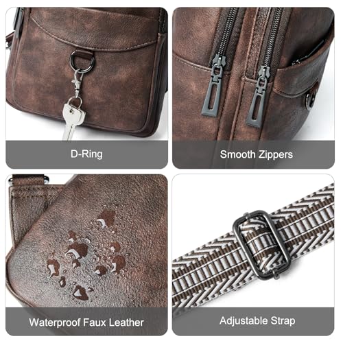 LATMAP 7L Sling Bag for Women Men Crossbody Belt Bag Small Travel Sling Backpack Anti Theft Chest Daypack Purse Faux Leather - color: Coffee