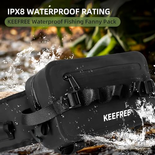 Waterproof Waist Bag with Fishing Rod Holder, Fanny Pack with Airtight Zipper Closure Multi-functional Lightweight Tackle Bag for Fly Fishing Outdoor Sports Camping Kayaking (Black)