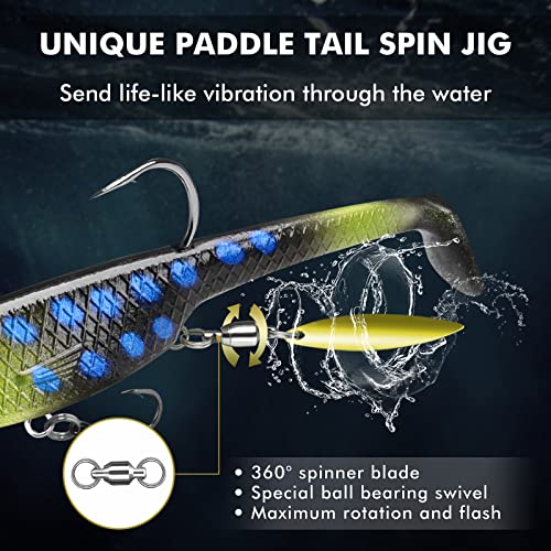 GOTOUR Pre-Rigged Soft Fishing Lures with Weedless Hook, Lifelike Paddle Tail Swimbaits for Bass Fishing, Freshwater & Saltwater Fishing Bait, Fishing Tackle for Bass, Pike, Trout, and Walleye - color: D2-3.3"-0.7oz