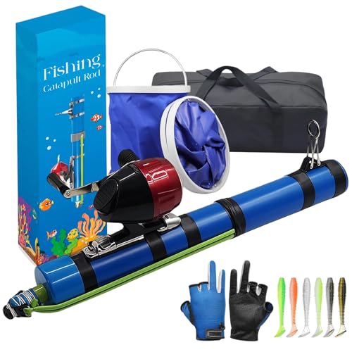 Catapult Fishing Rod, 2026 Upgrade Compact Sling Shot Fishing Reel, Portable Fly Fishing Pole for Kids, Freshwater and Saltwater Fishing Lures for Outdoor Hunting and Traveling - color: Standard