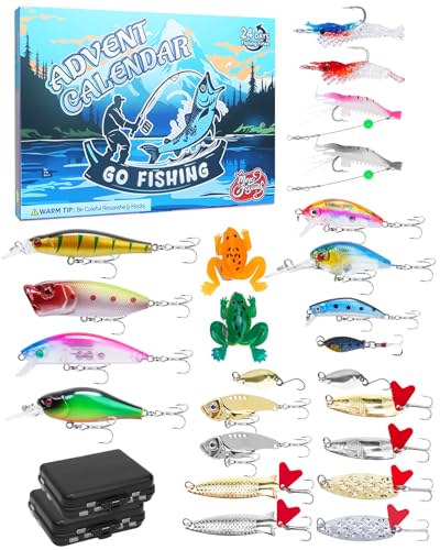 UCEC Advent Calendar 2026 Fishing Advent Calendar Fishing Gifts for Men Teens Boys 24 Days Christmas Countdown Calendar Fishing Tackle Lures Gifts