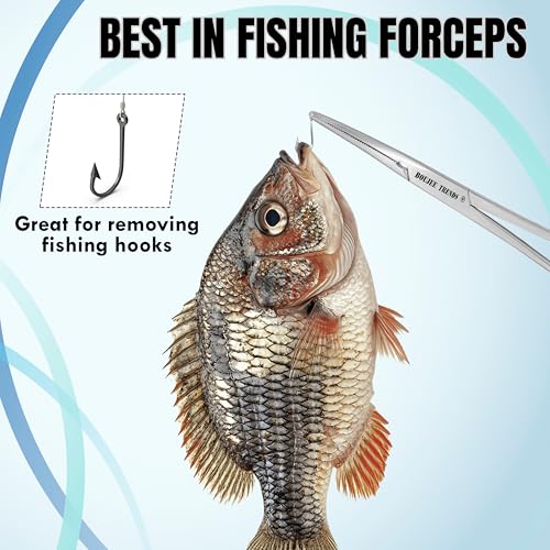 Hemostat Crile Forceps 5.5" Versatile Fishing Pliers Forceps, Stainless Steel, Piercing Tweezer Serrated Long Serrated Jaws, Locking Mechanism, and Lightweight Design (1,Curved) - size: 1,Curved