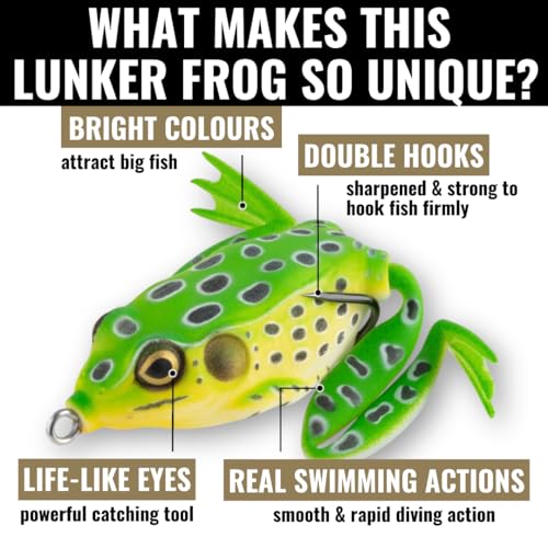 Lunkerhunt - Lunker Frog Fishing Lure | Award Winning Realistic Topwater Frog Lure for Fishing Bass, Trout and Pike | Freshwater Fish Bait with Hollow Body, Weedless Hooks for Freshwater Saltwater - color: Leopard