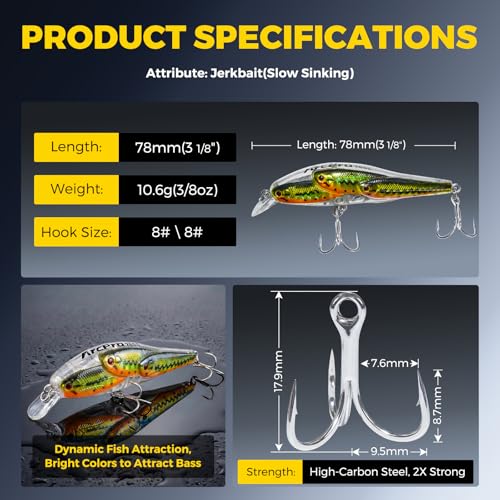 Fishing Lures Minnow Fishing Jerkbait Hard Bait, Noisy Wiggling and Vibrating Actions for More Bites, Deep Diving Swimbait Hard JerkBaits for Bass Pike Trout Walleye Freshwater Saltwater - color: Trout
