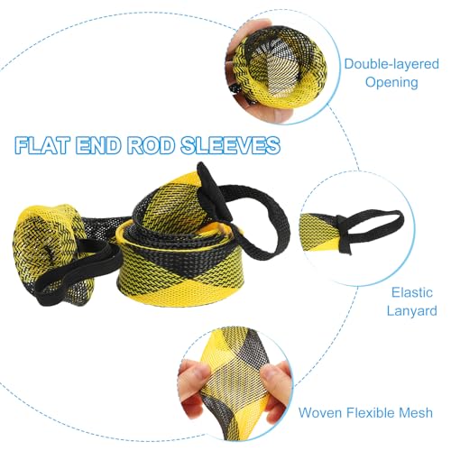 PATIKIL Rod Sock, Fishing Rod Sleeve Cover Braided Mesh Pole Protector Gloves Fishing Tools Flat End for Spinning Fishing Rod Fly Rod Ice Rod Casting Rod - color: Black Yellow, size: 75 Inch