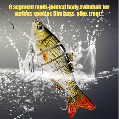 Multi Jointed Swimbait Saltwater Fishing Lures with Sharp Treble Hooks, Bass Fishing Lures Walleye Trout, Lifelike Slow Sinking Fish Bait Lures Kit Freshwater - color: 6 Colors-Mixed