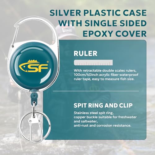 SF Fly Fishing Zinger Retractor with Retractable Measuring Tape Style for Anglers Tools and Gears Holder Combo Black - style: Single-Peacock Blue
