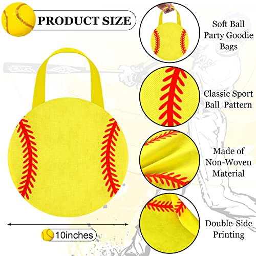 Shihanee 24 Pcs Softball Party Favor Bags Ball Themed Party Goodie Candy Bags Sport Game Treat Handbags Softball Non Woven Gift Handbags for Sport Theme Supplies - style: Softball