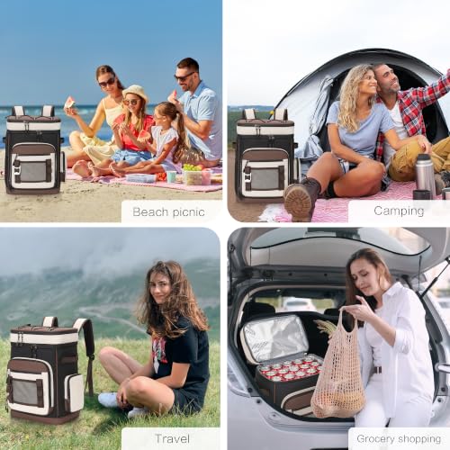Hulongo Large Waterproof Insulated Cooler Backpack for Men & Women, Leak Proof Cooler Backpack for Camping, Beach, Fishing, Picnic, Travel, Outdoor, 30L, 48Cans - color: Brown