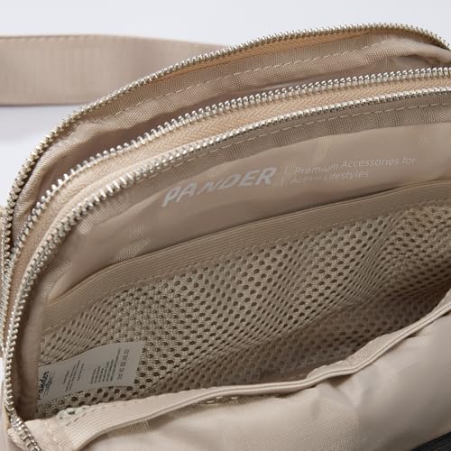 Pander Everywhere Belt Bag for Women, 5 Zipper Pockets Nylon Crossbody Fanny Pack Purse (Raw Linen). - color: Raw Linen