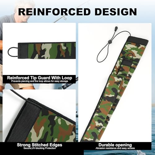 Neoprene Camo Fishing Rod Sleeves,Fishing Pole Sleeves,Fishing Rod Socks | UV Resistance,Puncture Resistant, Protect Casting, Spinning, Trolling Fishing Rods, Storage, tangled-free,75in,68in,60in - color: 2-Deep Green Camo, size: 60"