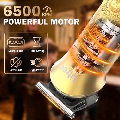 Ufree 8 in 1 Professional Hair Cutting Kit, Hair Clippers for Men, Cordless Clippers and Trimmers Set, Beard Trimmer, Electric Shaver with Rechargeable, Grooming Gifts for Barber & Home Use - color: Golden