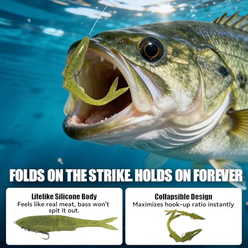 Soft Glide Bait for Bass Fishing, Pre-Rigged Swimbait Fishing Lures for Freshwater, Bait-Sized Jointless Soft Bait Slow Sinking Silicone Swim Bait, Big Bass Lures & Musky Lures(3-Pack) - size: 120mm