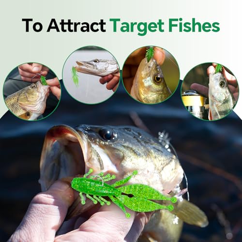 Clearance Bionics-Designed Durable Soft Plastic Fishing Lures Kit with Bonus Accessories, 3/4/5/6 Inch, 9-Type Lifelike Swimbaits in One Gear Set Included Tackle Box for Bass - color: Green