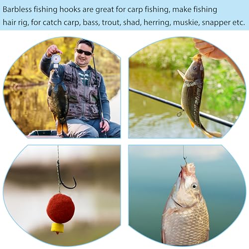Carp Fishing Hooks Barbless, 110pcs Crappie Hooks Trout Circle Curve Shank Crank Fly Tying Hooks for Freshwater Saltwater Fishing, 10#, 8#, 6#, 4#, 2# - size: 4#_110pcs