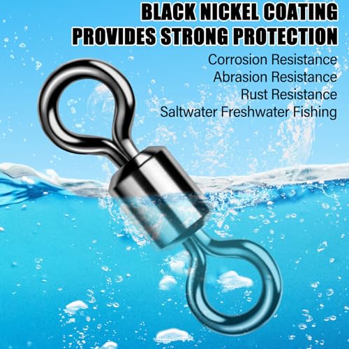 Alwonder Fishing Barrel Swivels 20 to 50-Pack Swivels Fishing Tackle Freshwater Saltwater Swivel Rolling Swivel Heavy Duty Black Nickel Stainless Steel Lures Leaders Line Connectors Terminal Tackle - size: #7(49LB)-50 Pack