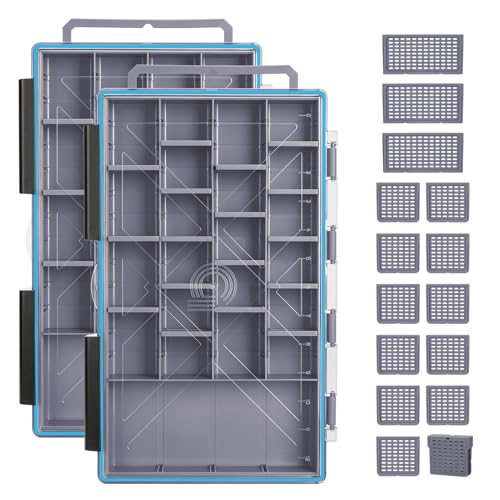 Gonex Fishing Tackle Boxes, 2-Pack Waterproof 3700 Tackle Trays with Adjustable Dividers, Portable Clear Plastic Tackle Organizers with DIY Dividers for Lures, Hooks, Bass Gear, Gray - size: 2pcs 3700 (14.2x9.1x2inch)
