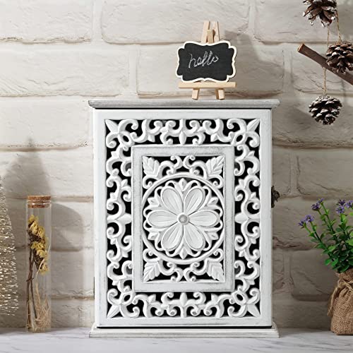 Wooden Key Holder for Wall, Key Box Key Cabinet, Key Hooks Wall Mounted Key Hangers Rustic Decorative Key Rack with 6 Key Hooks for Home Office Entryway Hallway Bedroom Living Room - color: Retro White