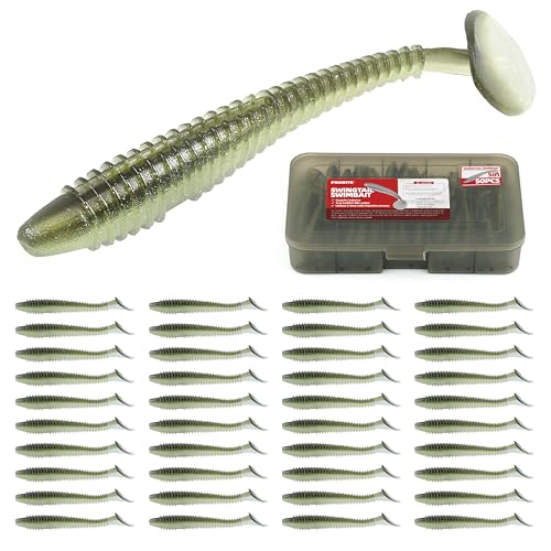 Paddle Tail Swimbaits 100/80/50PCS, 5/4/3/2 inch Soft Fishing Lures Bulk Pack – Durable Lifelike Action Lures for Bass, Trout, Crappie – Freshwater & Saltwater Fishing Gifts - color: Light Green, size: 5in, 50pcs