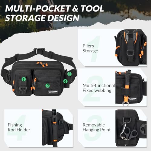 THKFISH Fishing Waist Pack - Waterproof Fanny Pack for Women & Men - Portable Sling Bag for Outdoor & Fly Fishing (BLACK-LARGE) - color: BLACK-LARGE