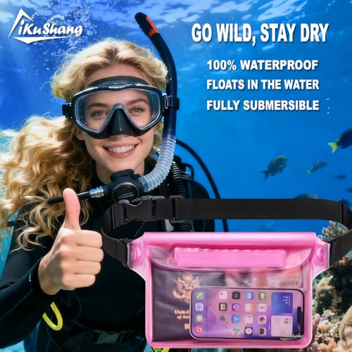 Waterproof Fanny Pack, Dry Bag Phone Pouch for Beach Swimming Kayaking | Floating dry bag keeps wallet & purse safe. Triple zip-lock seals water. Touchscreen works wet. Cruise, fishing & travel - color: Black+Pink