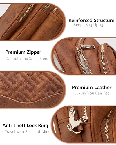 Anti Theft Crossbody Bags for Women RFID Leather Sling Purses,Crossbody Bags Travel Leather Fanny Pack for Women - color: Brown