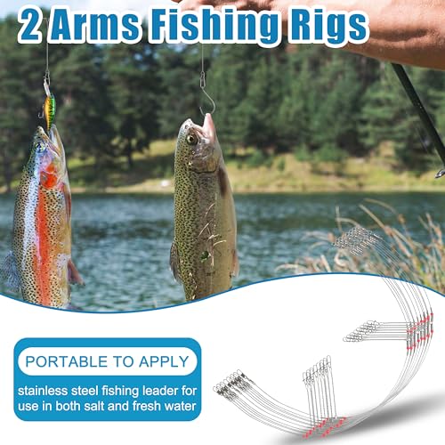 Fishing Leaders Saltwater Tackle Surf Fishing Rigs Bottom Hi-Low Rig High Strength Wire Leader Line with Swivel Snaps Beads Gear Equipment for Lures Bait Hooks - size: 2 arm,12packs