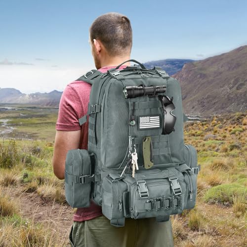 CVLIFE 60L Tactical Backpack for Men Women Military Large Army Rucksack | 3 Day Bug Out Survival Molle Bag, D-Ring Clips & Compass Accessories, Hiking Camping Gym Daypack, Grey - color: Grey