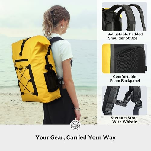 STOVER 5/10/25/30/40/55L Waterproof Dry Bag- Roll-Top Backpack w/Phone Case- Kayaking, Hiking, Camping, Boating- Men/Women - color: 55l Yellow (With Phone Case), size: 55L