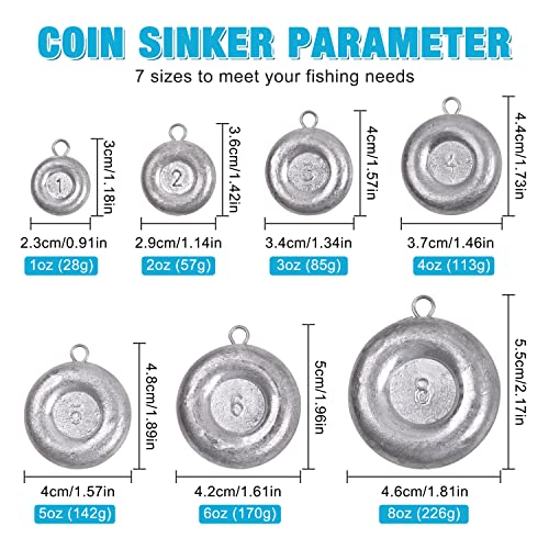 Disc Sinkers Fishing Weights, Coin Sinkers Weights Saltwater Surf Fishing Weights Catfishing Gear Tackle 8oz 6oz 5oz 4oz 3oz 2oz 1oz - style: 1oz-10pack