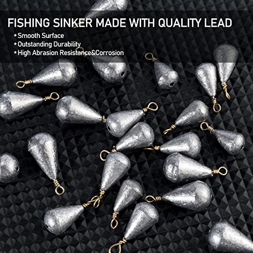 Dr.Fish 30 Pack Bass Casting Sinker Weights Lead Bell Drop Shot Weights with Brass Swivels Weight Freshwater Fishing Lead Sinker - size: 1/8oz-30 Pack