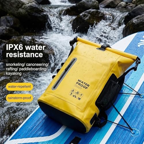 Dry Bag Waterproof 25L - Floating & Lightweight Bags for Women, Waterproof Backpack for Kayaking, Boating, Fishing, Paddle Boarding, Camping, Hiking, Roll-Top Seal & Adjustable Shoulder Straps - color: Yellow