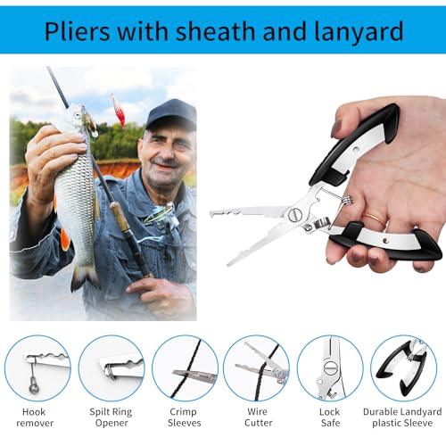 Fishing Tool Kit - 112pcs Fishing Gear & Equipment, Fish Pliers, Hook Remover, Scale, Scissors, Lip Gripper, Lures - color: Blue