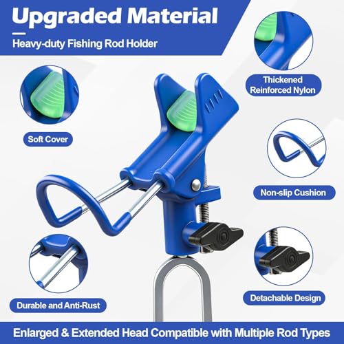 Fishing Rod Holder for Ground, 2/4pcs Fishing Pole Holders for Ground, Bank Fishing Rod Holder with 360° Adjustable Extra Long Drill Stake Rod Stand for Catfish, Beach, Shore and Mud, Men's Gift - color: Blue -4 Pack Night Kit