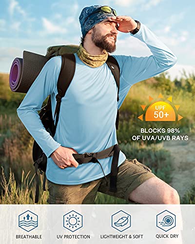 Roadbox Mens UPF 50+ UV Sun Protection Shirts Outdoor Long Sleeve SPF Rash Guard for Fishing Hiking Swimming Running - color: 1 Pack - Blue, size: Small