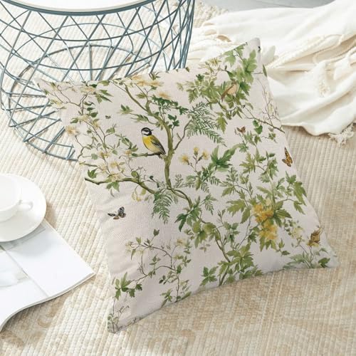 Chinoiserie Pillow Covers 16 x 16 Set of 2, Spring Bird Floral Green Throw Pillow Covers Farmhouse Pillowcase Home Decor for Couch Sofa Outdoor - color: Chinoiserie-a, size: 16" x 16" (Pack of 1)