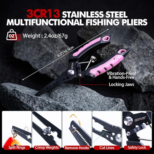 Goture Fishing Tool Kit,Fishing Pliers,Fillet Knife with Sheath,Fish Lip Gripper,Fish Hook Remover,Lanyard,Line Scissors,Sharpener,Stainless Steel Soap,Saltwater Gear Kit,Red/Pink,Gifts for Men/Women - color: B2:5pcs Pink Fishing Tool Kit