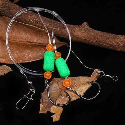 Pompano-Rigs-for-Surf-Fishing-Saltwater-Gear with Double Circle & Wide Gap Hook-6-Pack Surf Fishing Tackle - color: Green Floats 6-Pack, size: 2/0 Circle Hook