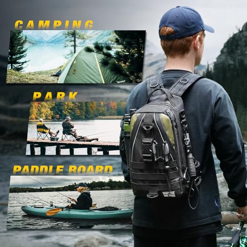 Ghosthorn Fishing Backpack Waterproof Tackle Bag Sling Bag Gift - color: Black Set, size: Standard