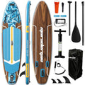 11ft Inflatable Stand Up Paddle Board, Wood Grain Ultra Lightweight SUP, 430lb Capacity for Adults Youth Family, for Fishing Surfing Camping, Includes Backpack & Pump - color: Blue Grained Walnut Wood