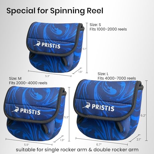Pristis Spinning Reel Cover, Protective Pouch Bag made of 3mm Thick Impact Resistant Neoprene, Soft Adjustable Fishing Storage Protection Sleeve Case Accessory Gear for 1000-2000 series, size: S - size: S: 1000-2000 spinning reel - 1 Pack