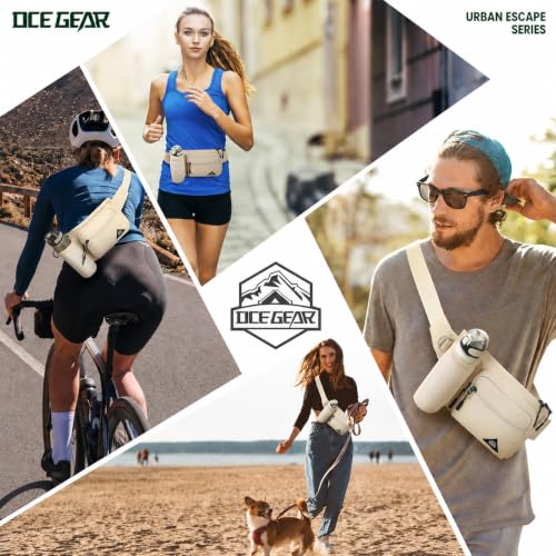 Waist Pack with Water Bottle Holder for Men Women Waist Bag Running Waist Pack Waterproof for Outdoor Travel Cycling Climbing Walking Fit All Phones (Bottle Not Included) (Beige) - color: Beige