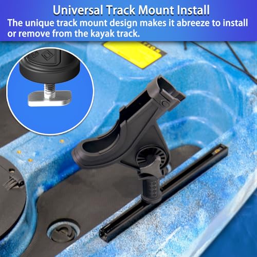 Huntury Kayak Track Fishing Rod Holder with Rubber Strap Easy Adjust and Remove, Compatible with Baitcasting and Spinning Reels, Track Mount Accessories, Kayak Fishing Accessories - color: Pack Of 1