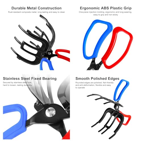 3 Packs Upgrade 2/3 Claw Fish Gripper with Stainless Steel Hook Remover, Metal Fishing Pliers Gripper Catch Control Clamp,Fish Grip Tackle Holder & Steel Dehooker for Freshwater and Saltwater Fishing