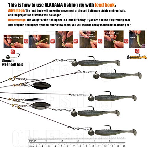 5 Arms Alabama Rig Fishing Lure, Umbrella Rig with Spinner for Striper, A-Rig for Boat Trolling Frashwater/Saltwater, with Soft Swimbait and Hooks for Bass Crappie Walleye Pickerel Trout Perch - color: Powder Green, size: Large