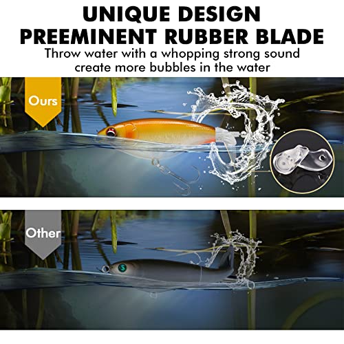 TRUSCEND Popobait Easy Catch Fishing Lures with BKK Hooks, Instant Startup, Longer Cast, Balanced Spray/Sound/Swim, Plopper Topwater Lures for Bass, Trout, Pike, Walleye, Freshwater Saltwater Fishing - color: B1-3.5",0.4oz