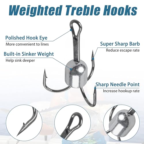 Weighted Treble Hooks - size: 1.5 oz. 8/0 Hook 10PCS